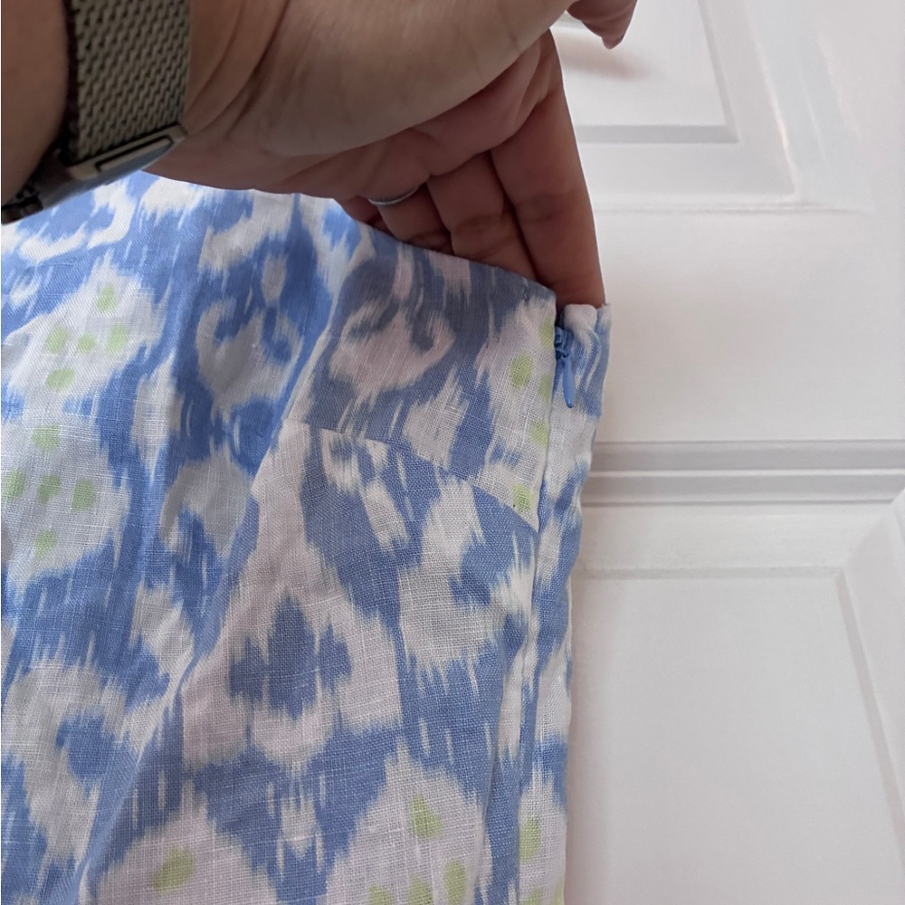 GAP Blue White Linen Sleeveless A line V neck Pleated Dress with pockets - Picture 5 of 8